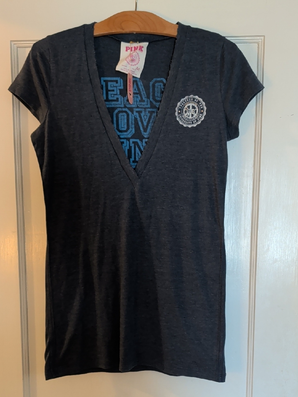 NWT PINK Victoria's Secret Blue Tee with Graphic, Sz M